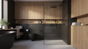 entretien salle de bain noir bois